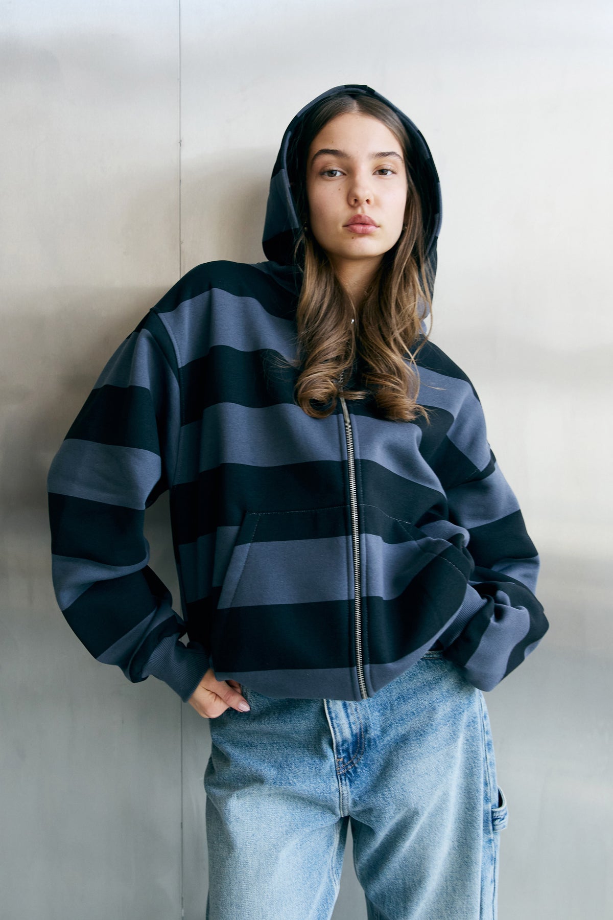 GREY STRIPE zipped hoodie